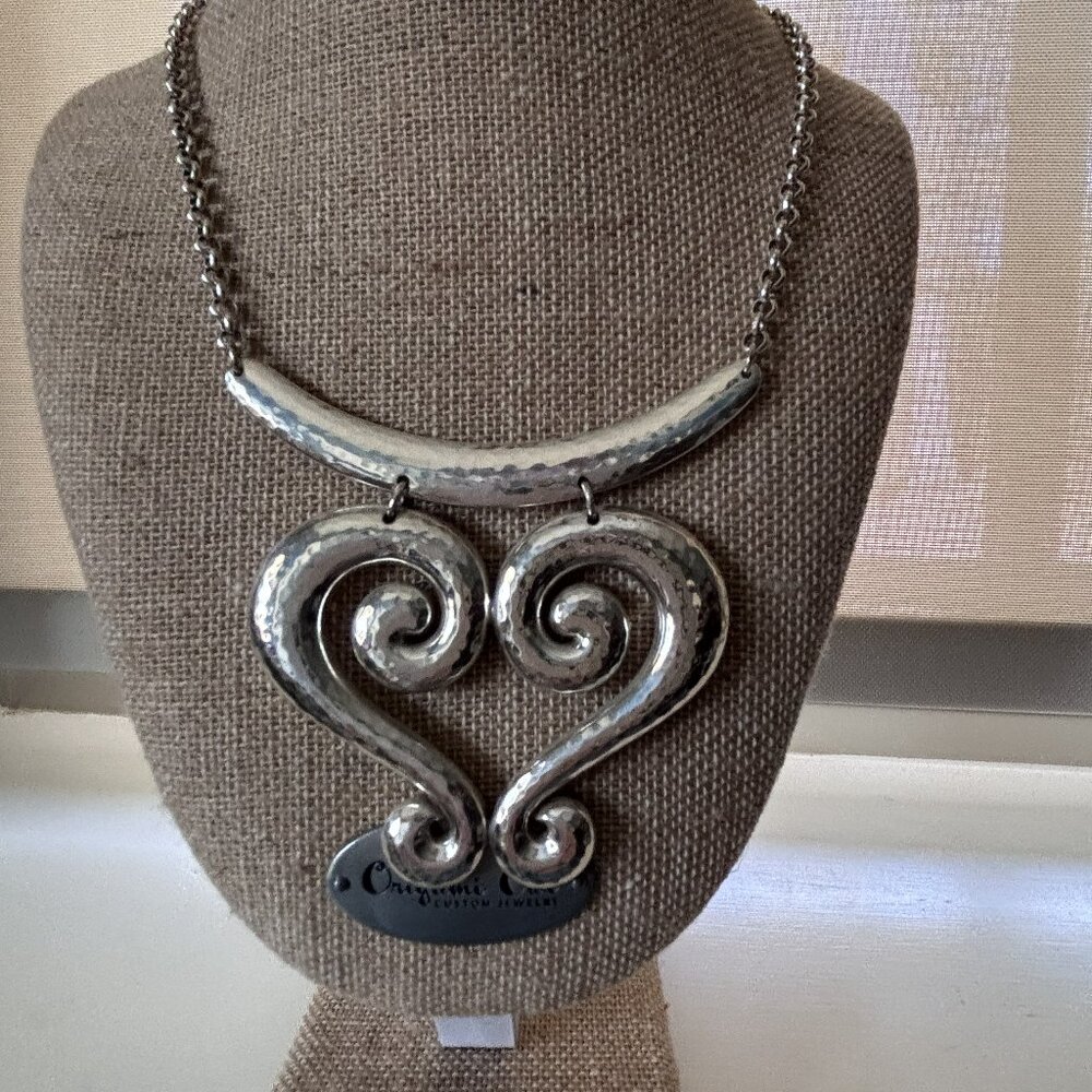 ✨ Brighton Silver  Scroll Heart Statement Necklace | Artisan Style | 10” Drop ✨